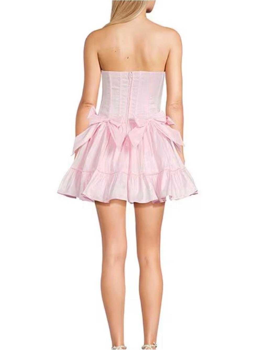Pink Strapless Bow Trim Ruffled Dress - Perfect for Megan Moroney - Picture 5 of 5